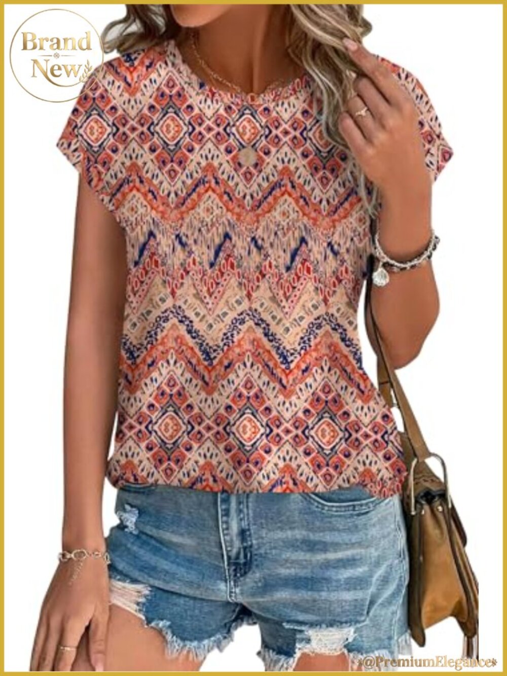 Women's Short Sleeve Tunic Top with Curved Hem - Polyester Rayon Spandex Casual